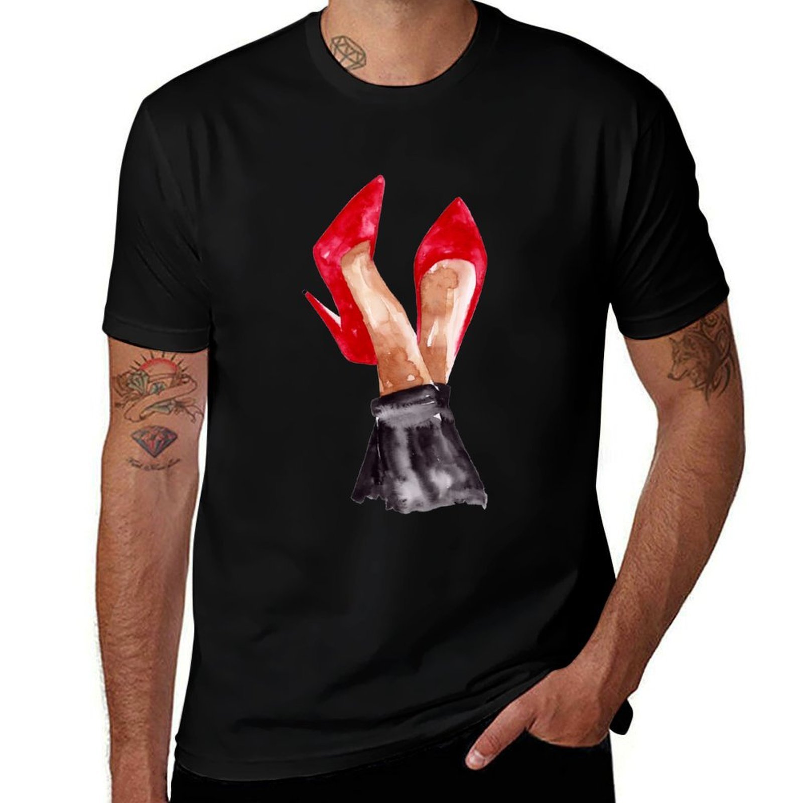 Men Shoes Illustration - T-Shirt con Illustrazione ad Acquerello di